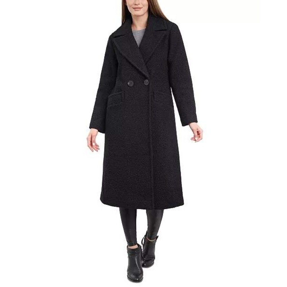 BCBGeneration Black Boucle Wool Blend Double‎ Breasted Long Coat PXL - Picture 2 of 11